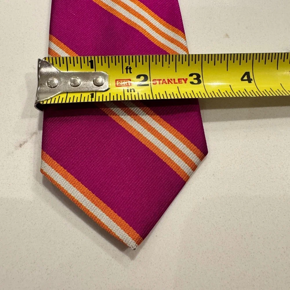 Brooks Brothers Mens Silk Tie Magenta Orange White Diagonal Rep Stripe USA Made